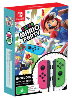 Набор из 2х контроллеров Joy-Con (неоновый зеленый / неоновый розовый) + игра Super Mario Party (Nintendo Switch)